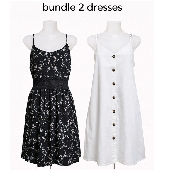 Veveret Dresses & Skirts - Bundle 2 Dresses Veveret White Tencel Button Front /I Heart It Black Flor Lace M